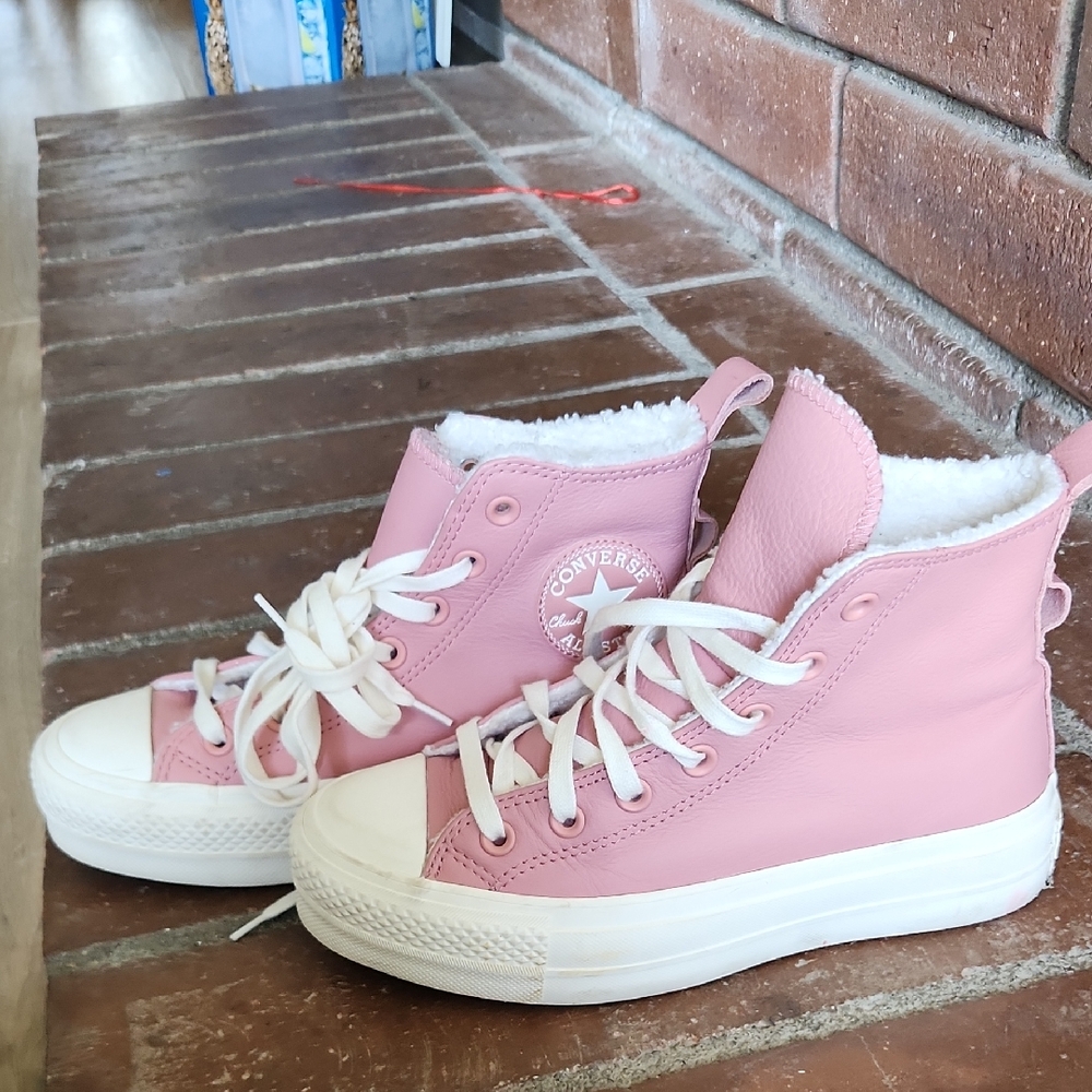 Converse Pink Leather High-Top Platform Sneakers NWOT